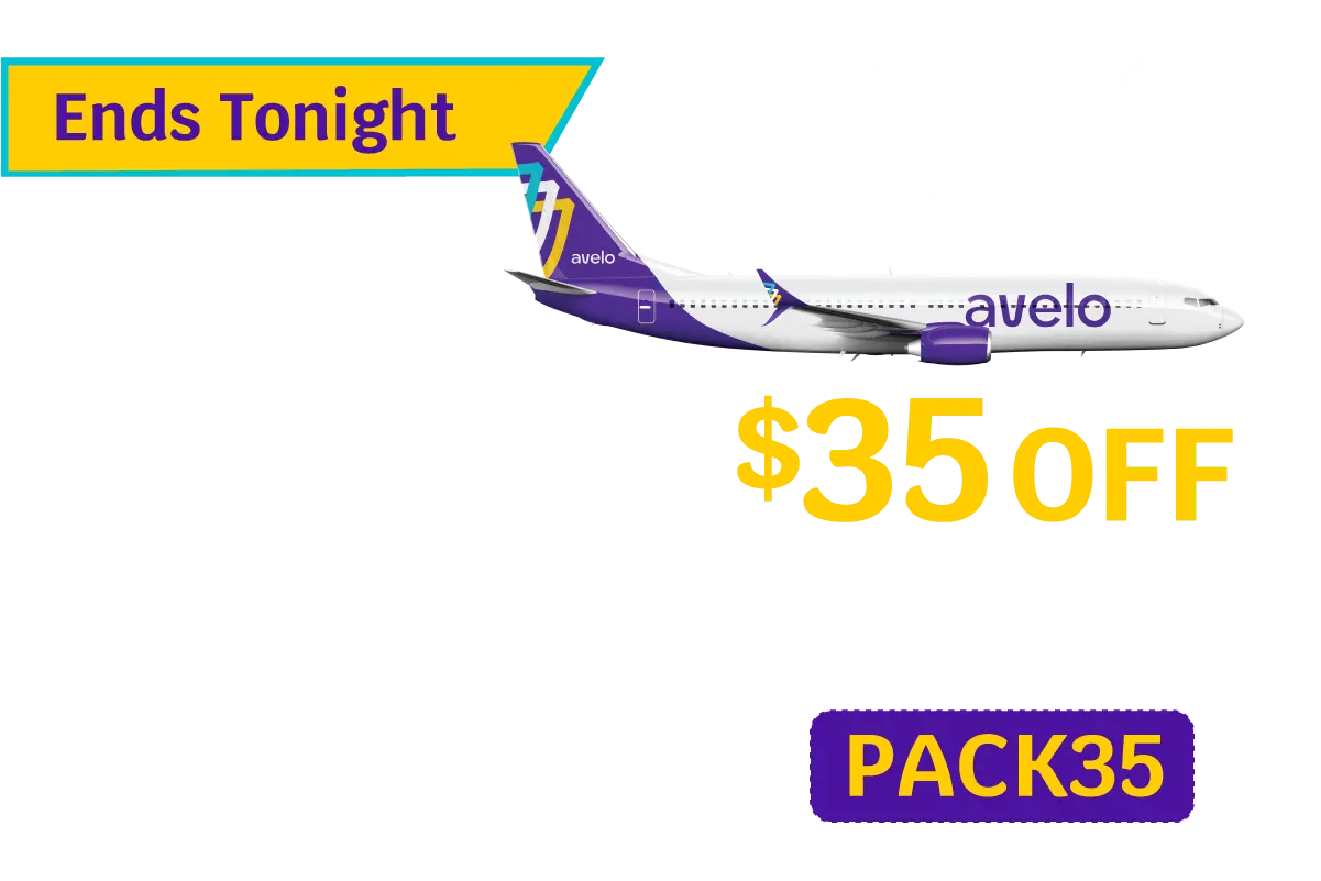 Ends Tonight | PACK & GO SALE! | $35 OFF round trip base fares* on ALL flights between 10/30-2/10 with promo code PACK35