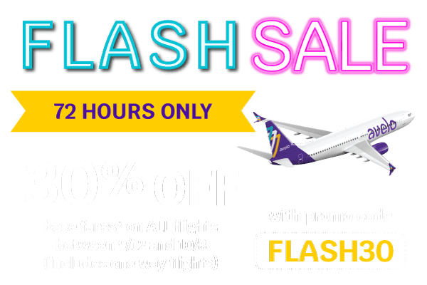 30% OFF base fares* on ALL flights between 9/12 and 10/8 (includes one way flights)