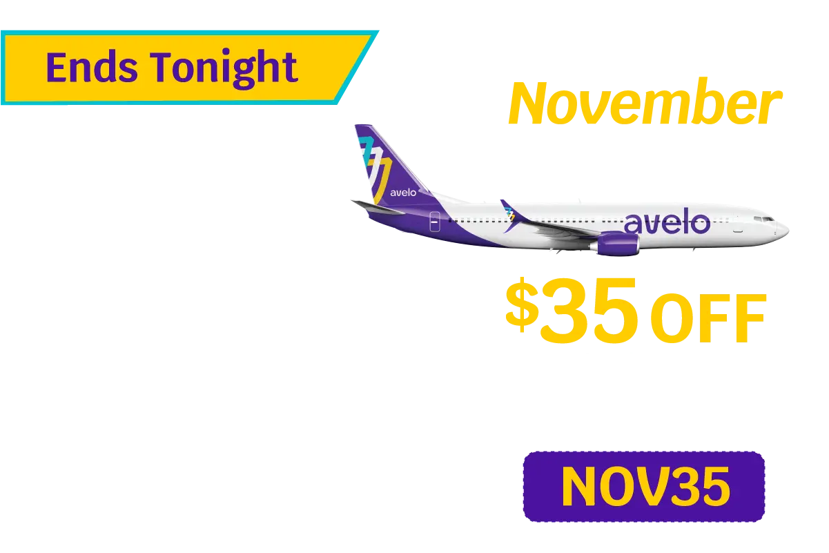 Ends Tonight | Fall into November Sale | $35 OFF round trip base fares* on select flights between 11/13 & 2/10 with promo code NOV25