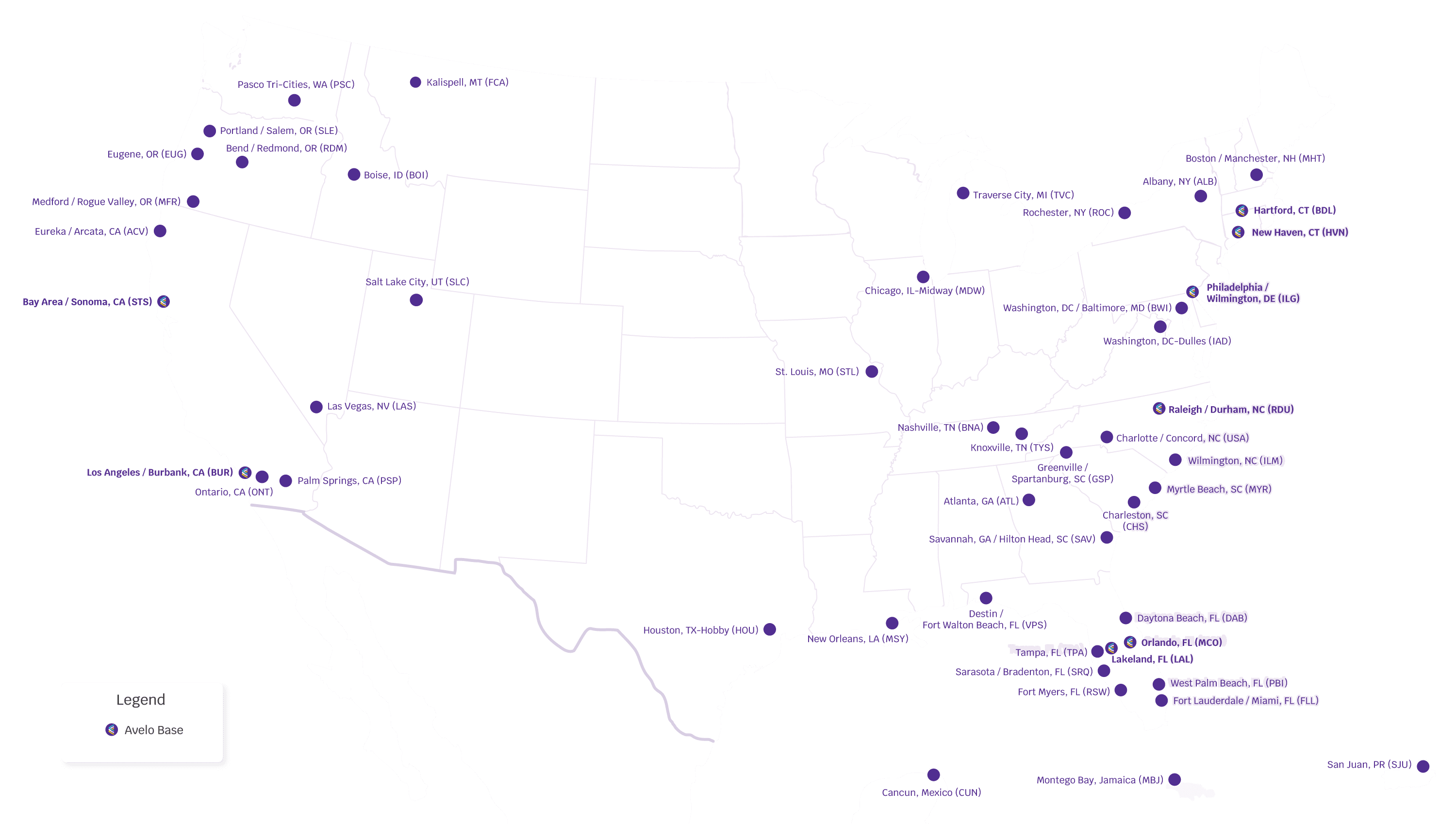 Avelo Route Map