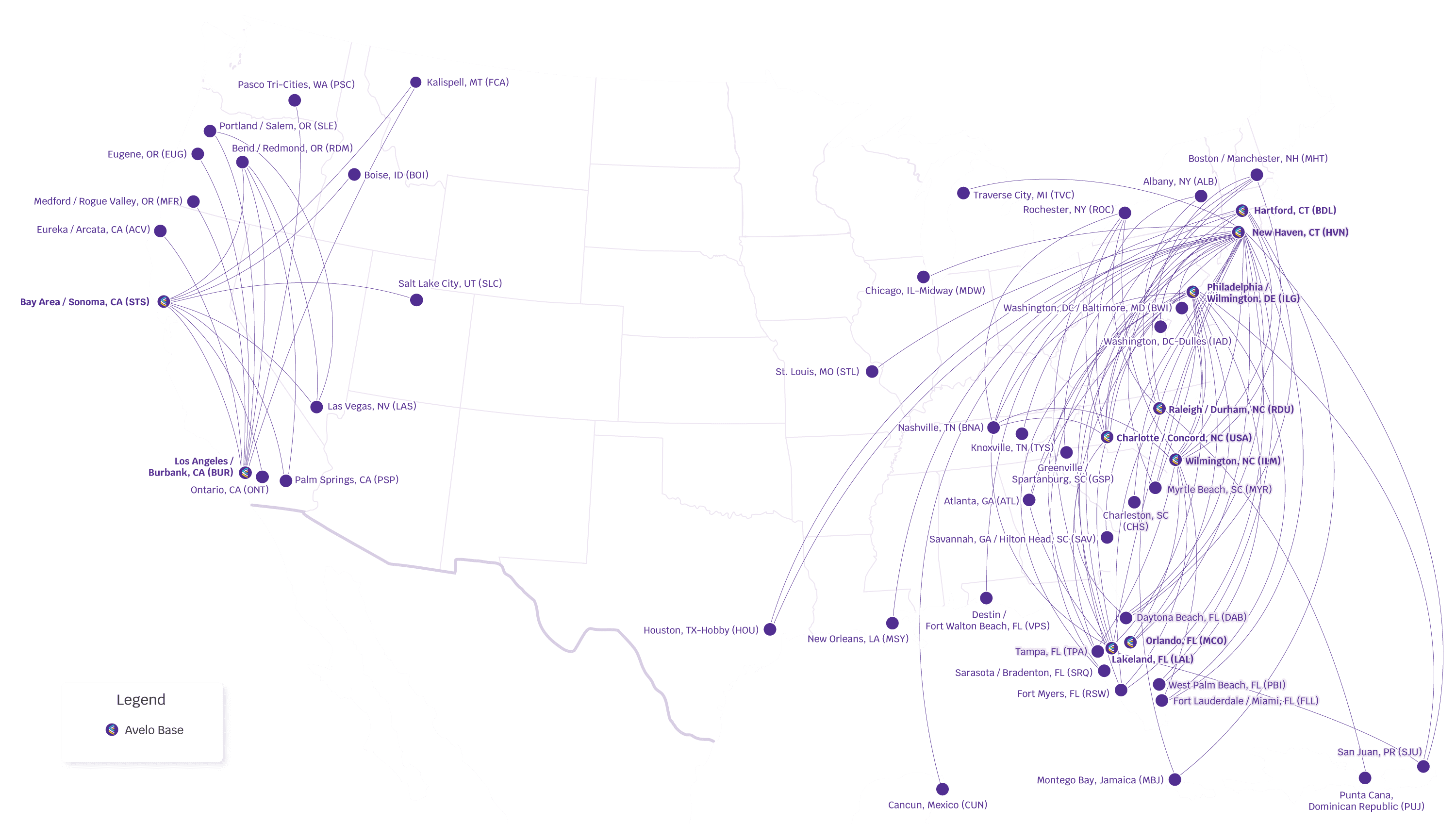 Avelo route map