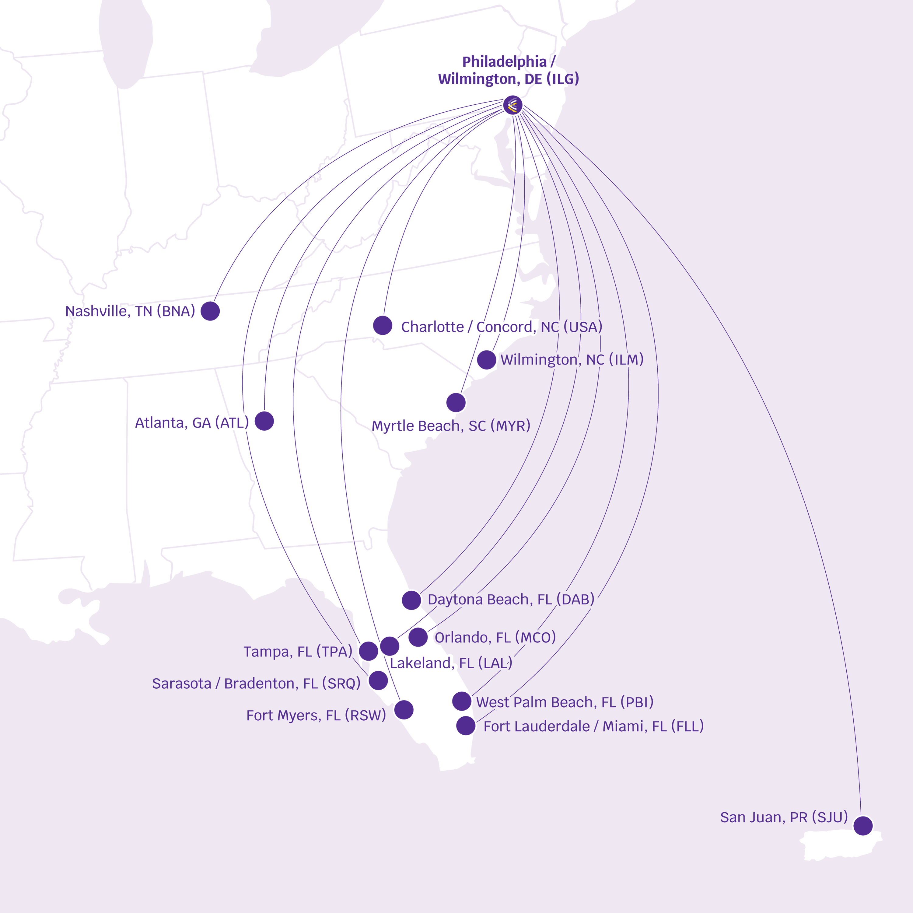 Avelo ILG Map Routes