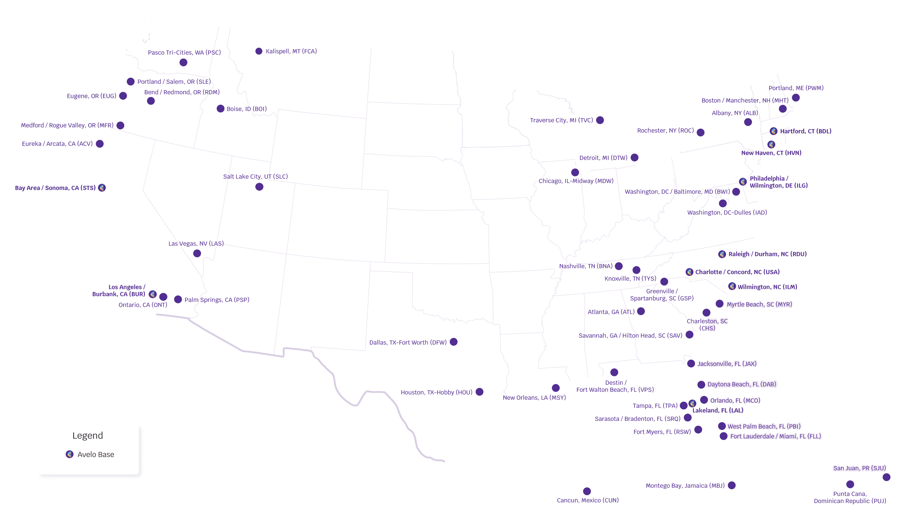 Avelo Route Map