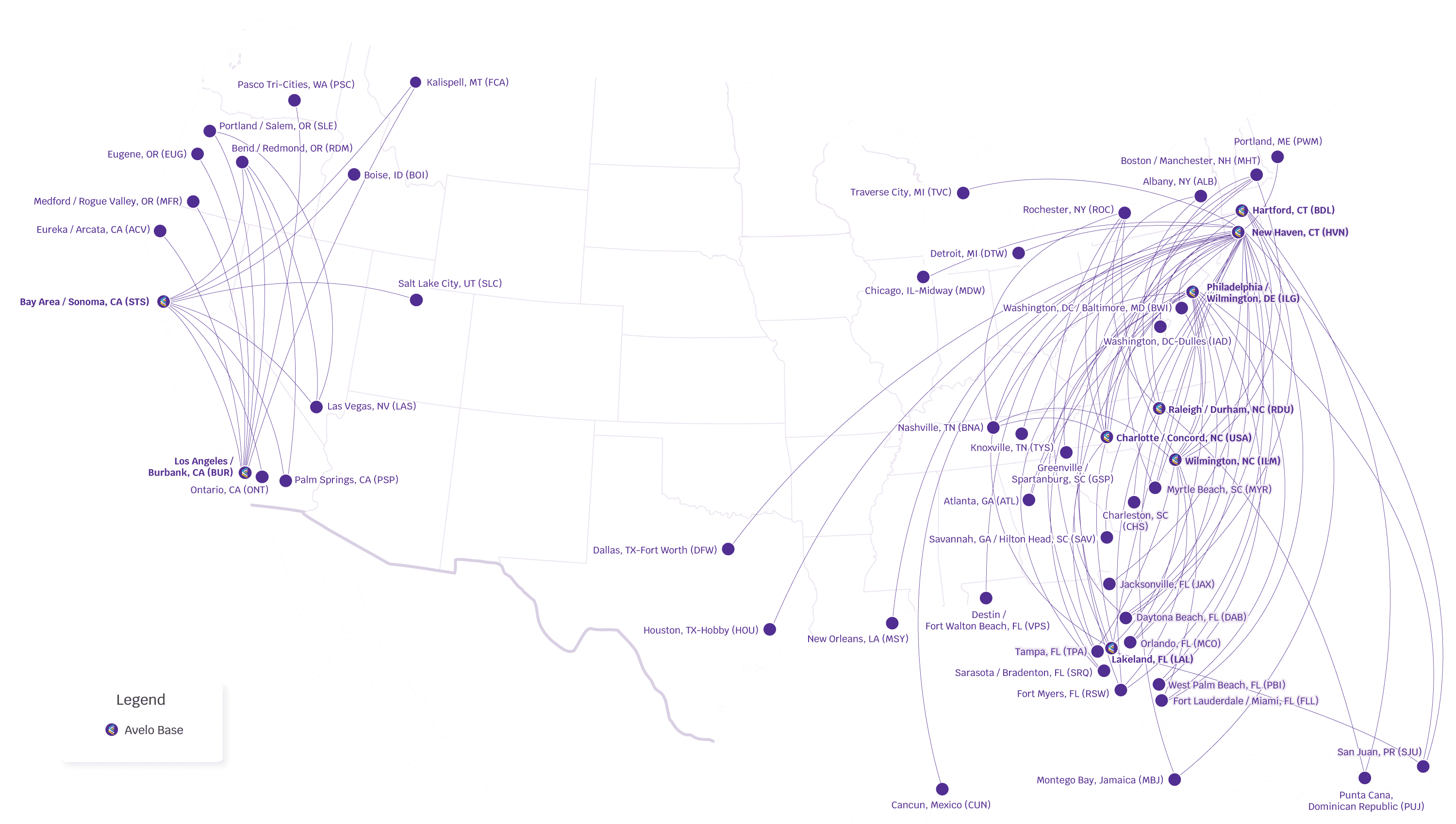 Avelo route map