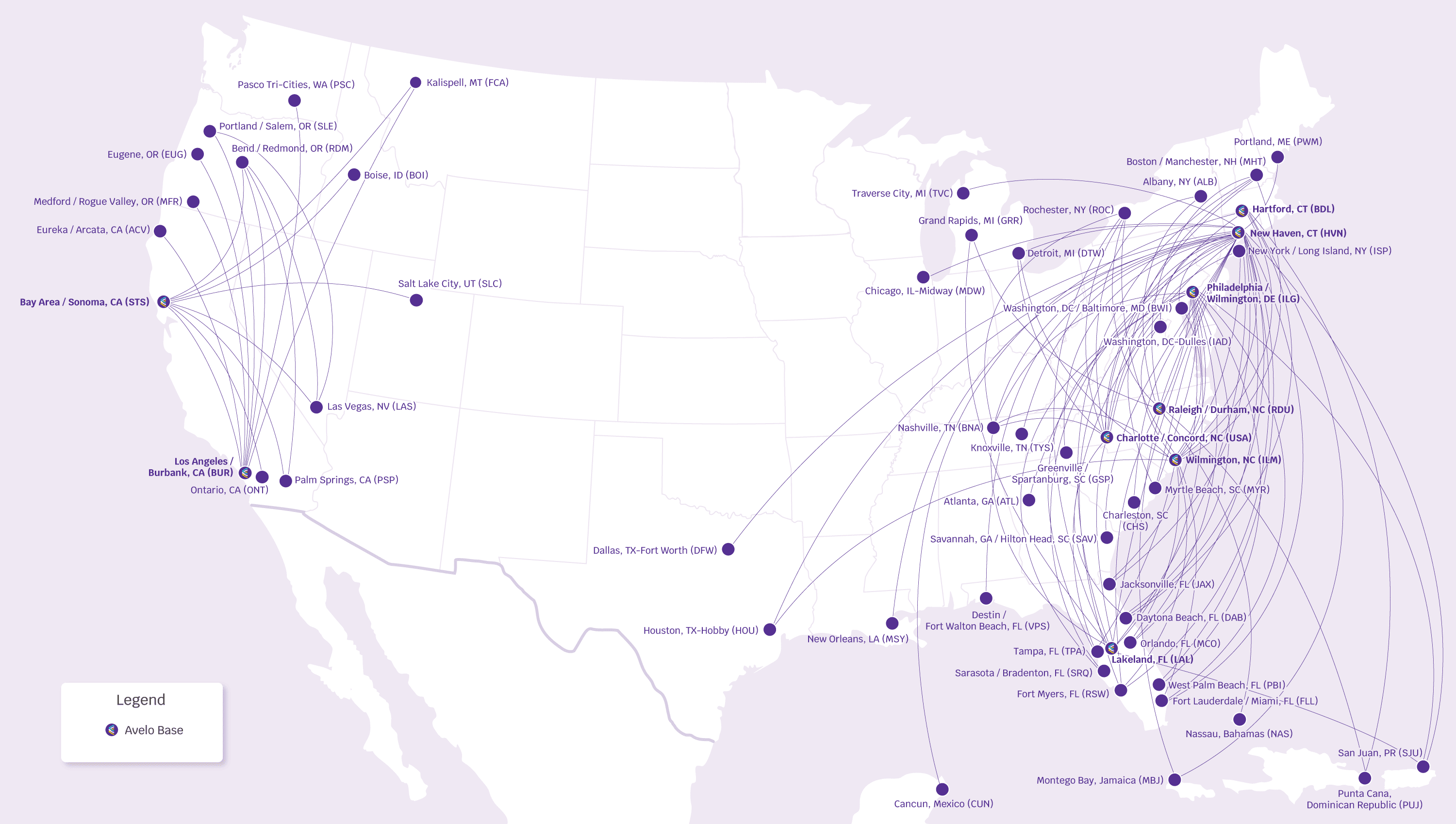 Avelo route map